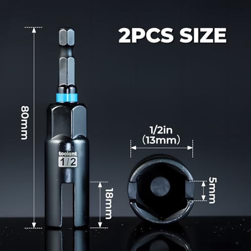 Image of toolant 3PCS Wing Nut Driver Set, Includes Two 1 /2 inch Sockets and One 1 /4 inch Hex Extension, CR-V Driver for Wing Nuts, Eye Bolts & Hook Screws, Hurricane Shutters Ready, Anti-Rust