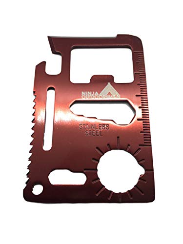 Ninja Outdoorsman 11 In 1 Stainless Steel Credit Card Pocket Sized Survival Multi-Functional Gadget Tool - Great Gift Or Stocking Stuffer For Camping, Hiking Or Emergency (Single, Red) #TOP5