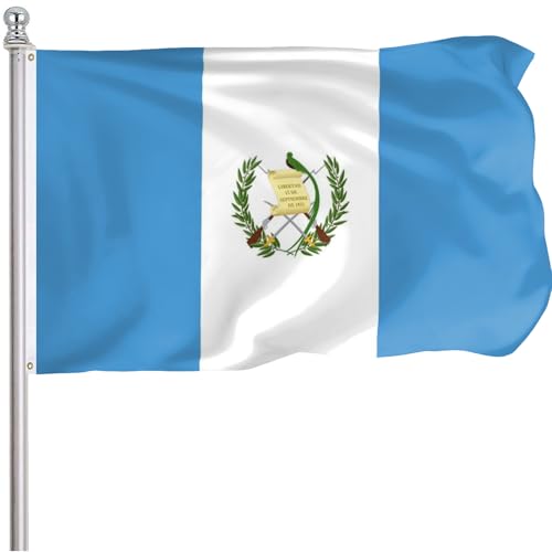 FLGCLUB Guatemala Guatemalan Flag 3x5 Ft Outdoor Vibrant Color Fade Resistant Guatemala Flags Polyster Double Stitched Guatemalan National Flag Canvas Header and Brass Grommets