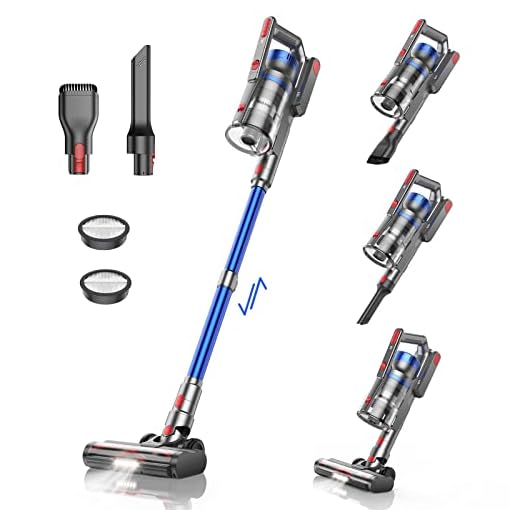 BuTure Aspirateur Balai sans Fil, 33KPA/450W Aspirateur sans Fil Puissant avec 55 Min Autonomie & Batterie Amovible, Capacité 1.2L, Brosse Anti-Emmêlement, Aspirateur Balai pour Tapis/Sol Dur