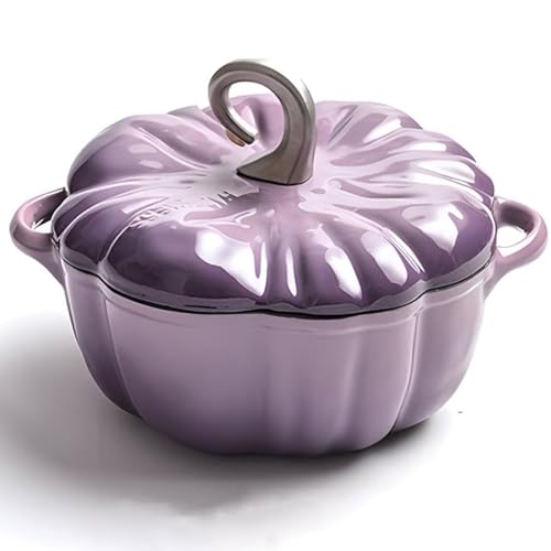 Cocotte de calabaza de 4 cuartos de galón, horno holandés de hierro fundido de calabaza, olla esmaltada con forma de calabaza de 3.9 L, olla de calabaza con tapa, olla para estofado, sirve de 3 a 5,