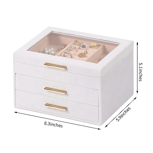 Ezdeco Jewelry Box For Women Girls, 3-Layer Velvet Jewelry Organizer With Lid, 2 Drawers Jewelry Storage Case Display Earrings Bracelet Necklace Rings,Jewelry Display Case Gifts For Mother Day #TOP1