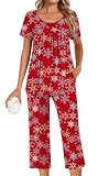 POPYOUNG Pajamas for Women Set 2 Piece Summer Lounge Capri Pj Sleepwear XL