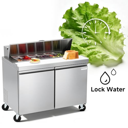 Image of BODEGA BODEGACOOLER 48 inch W Sandwich Prep Table Refrigerator,14.27 Cu. Ft Refrigerated Salad Bar Station, 2 Door Commercial Salad Pizza Refrigerator with 12 * 1 /6 Pans for Restaurant,Buffet,Bakery,Shop