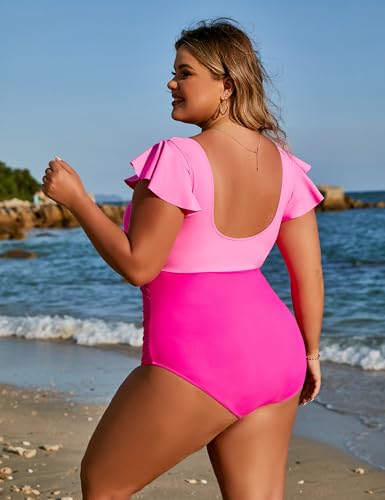 Blooming Jelly Women's Plus Size Swimsuit One Piece Tummy Control Bathing Suit Maternity Push Up Swimwear Retro Slimming Swim Suit (Pink and Hot Pink,XX-Large) - Image 5