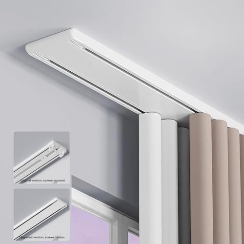 Miniatura 7 de Hiqactlif Riel Para Cortina Doble, Riel De Cortina De Techo Doble Riel De Cortina Doble Oculto Silencioso, Rieles De Cortina Y Accesorios Adecuados Para Sala De Estar Y Baño White,160cm 63in