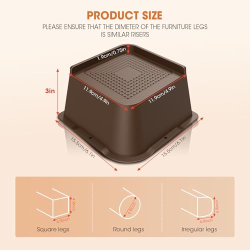 MYMULIKE Bed Risers Heavy Duty, Oversized Furniture Risers, Support Up to 6000 Lbs, Lift 3 inch for Couch, Sofa, Table,Chair (Dark Brown 4 Pack, 3 inch) by MYMULIKE - Used condition - Image 2