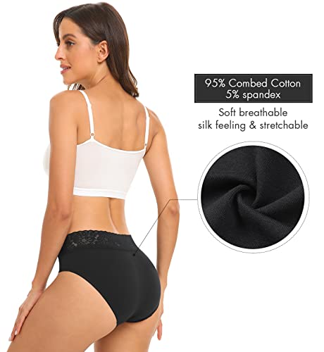 Image of RHYFF Womens Underwear Cotton Bikini Panties Lace Soft Hipster Panty Ladies Stretch Full Briefs 5 Pack