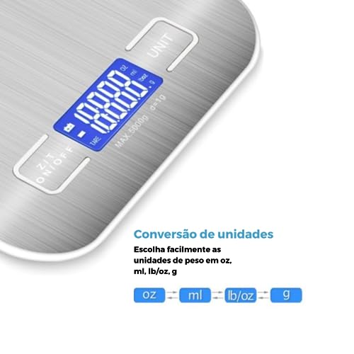 Balança De Cozinha Digital Alta Precisão 5 Kg Comida Inox Profissional Led Digital Slim Balança Inox