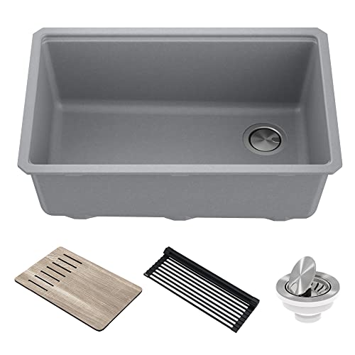 Comparison: Best Undermount Sink For Quartz Countertop 7 KRAUS Kitchen Sink Bellucci 29” Undermount Workstation Granite, Metallic Gray, Accessories, KGUW2-30MGR