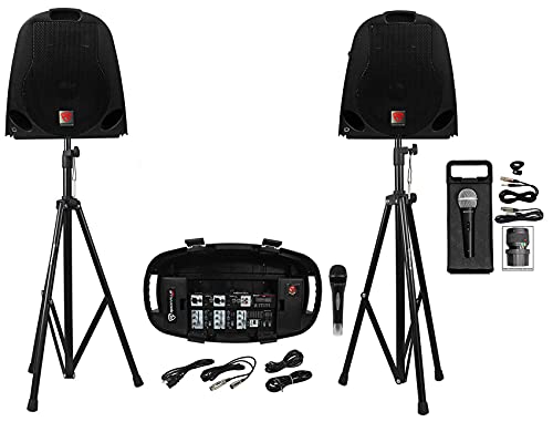 Rockville Gb1 Portable Powered Pa System W/Mixer+Speakers+Stands+Mic Dj Package #TOP13