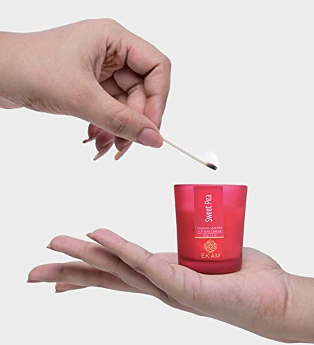 Image of EKAM Sweet Pea Votive Soy Wax Scented Candle, 40 Grams, 10 Hours Burn Time| Long Lasting Premium Candles | Ideal for Home Decor | Gifting & Aromatherapy (Pack of 9)