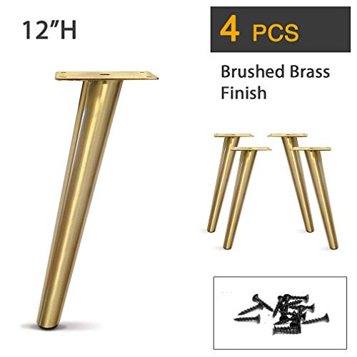 Akb Hardware Slant Furniture Metal Legs - Set Of 4 New, Plated (Brushed Brass 12" H) #TOP1