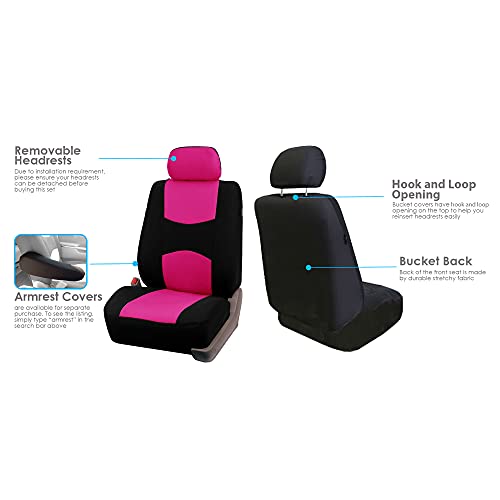 Fh Group Car Seat Covers Front Set In Cloth - Car Seat Covers For Low Back Car Seats With Removable Headrest, Universal Fit, Automotive Seat Covers, Washable Car Seat Cover For Suv, Sedan, Van Pink #TOP1