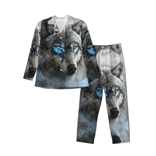 Pyjama homme Blue Eyes Wolf noir XXL pour des soirées de détente et de relaxation