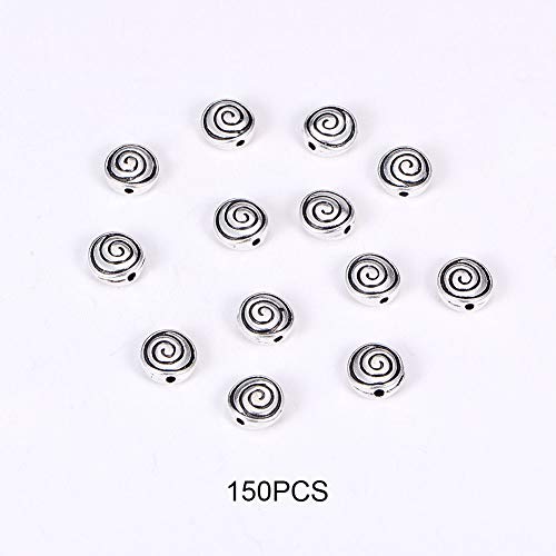 Image of PH PandaHall 150pcs 8mm Flat Round Spacer Beads Tibetan Alloy Antique Silver Beads Carved Vortex Jewelry Bead Charm Spacers for Jewelry Making DIY Bracelet Necklace Earring, Hole 1.5mm
