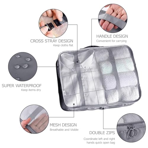 Image of Porslin Packing Cubes - 8 Set Luggage Organiser Bags for Clothes, Lightweight Packing Organizers with Shoe Bag, Toiletry Bag, Laundry Pouch & Organizer Pouch, Perfect Suitcase Organizer for Travelling