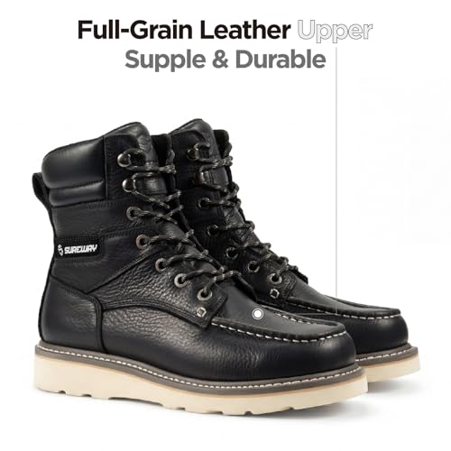 Image of SUREWAY 8 inch Soft Toe Work Boots for Men - GoodyearWelt Full Grain Leather, Lace Up Moc Toe Work Shoes, EH Construction Oil /Slip Resistant, Durable Rubber Sole Boots for Warehouse, Factory, Daily Wear
