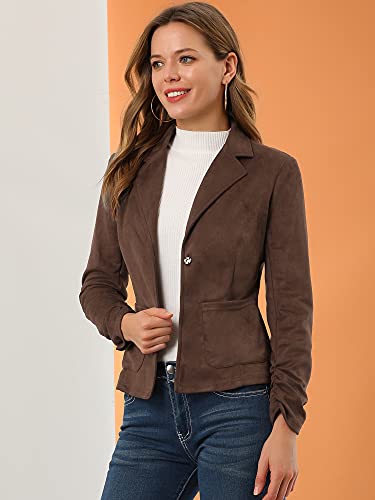 Allegra K Women's Faux Suede Blazer Lapel Collar Ruched Sleeve One Button Work Office Jacket Blazers2