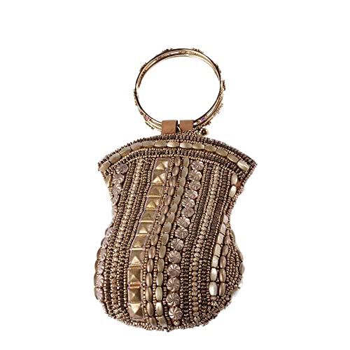Bolsa Feminina em Tecido com Pedrarias Dourada