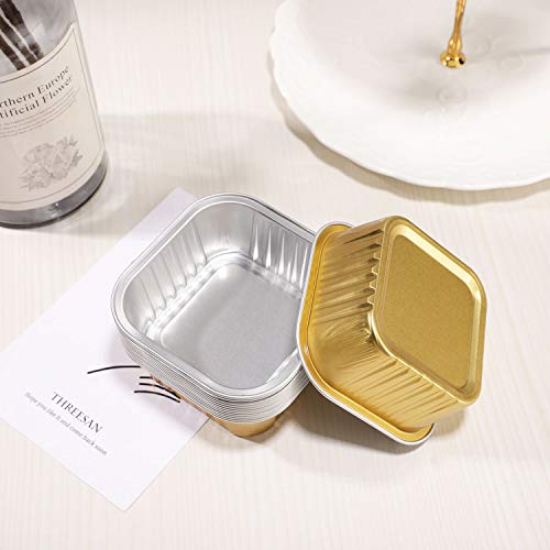 Eusoar Square Baking Cups Aluminum Foil, 5Oz 50Pcs Disposable Ramekins Reusable Cupcake Cups With Lids, 150Ml Muffin Liners, Desserts Flans, Custard Cake Pudding Jello Cups, Catering Party Favor-Gold #TOP4
