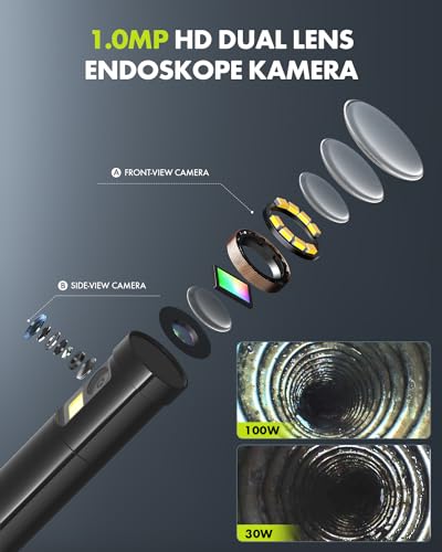 Dual Lens Endoskopkamera, Anykit 1080P HD Endoskop mit 8 LED-Lichtern, Endoskop mit 5M halbstarren...