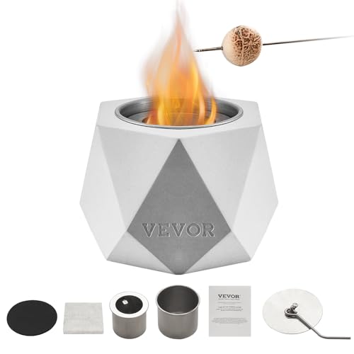 VEVOR Brasero de Mesa para Chimenea, de Hormigón, para Decoración Interiores y Exteriores, Quemador Portátil de Alcohol Isopropílico, para Patio, Balcón, con Extintor, Gris Claro, 125 x 117 x 105 mm