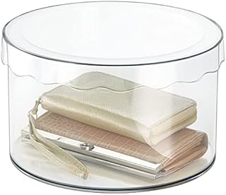 iDesign Clarity Storage Box With Lid, Small Plastic Round Storage Box, Ideal as Closet Organiser, Clear
