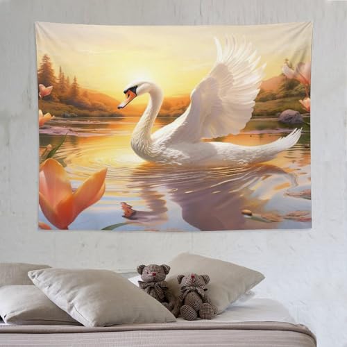 Tapisserie cygne DCCCY grand format 150x200cm tissu fluide ornemental