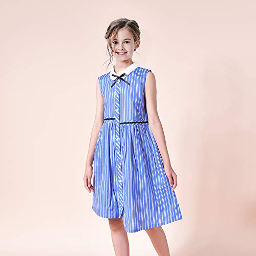 Sunny Fashion Girls Dress School Uniform Letter Print Sleeveless Ruffle Dress2