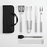 Set 9 Pezzi Utensili Barbecue Professionali in Acciaio Inox – Kit Accessori BBQ Completo con Custodia – Attrezzi per Griglia, Camino, Forno, Grigliate da Giardino