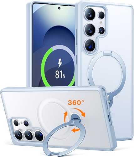 Image of TORRAS 360 Spin Magnetic Stand for Samsung Galaxy S25 Ultra Case, Fit for Magsafe, Shockproof Slim Protective S25 Ultra Case with Kickstand for Women Men, Ostand Spin, Translucent Frosted Silverblue | 360 Spin, Magnetic Stand, Fit for Magsafe, Shockproof, Slim, Protective