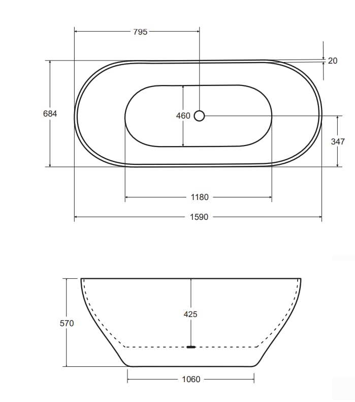 ECOLAM® exklusive freistehende Badewanne Standbadewanne moderne Wanne freistehend Moya + Ablaufgarnitur Click Clack Design Mineralguss 160x70 cm glamour Luxus weiß – Bild 3