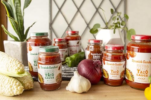 Spanish Gardens Taco Sauce Variety Pack (6 Pack) — Mild, Hot & Extra Hot Sauce Made with Tomatoes, Peppers, Onion & Garlic — Original Family Recipe for Tacos, Burritos & Enchiladas (11.5 oz Each)
