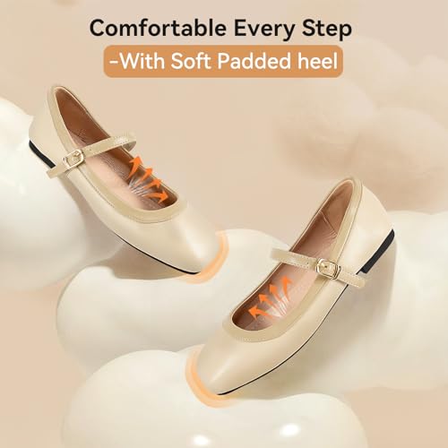 Women’s Square Toe Mary Jane Flats with Strap Buckle, Elegant Lea Ther Ballet Flats for Work & Daily Wear, Comfortable Slip-On Shoes for Office and Casual Outfits2