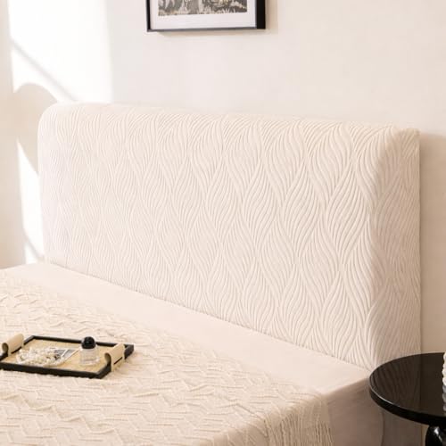 Image of HOMETHREADS Stretchable Lycra /Velvet Headboard Cover | Soft, Dust-Proof & Wrinkle-Resistant Bed Back Protector | Fits Leather, Wooden & Fabric Bedsides |for 5ft to 5.5ft Beds | (Cream, 150x65cm)