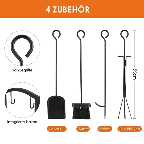 TLSUNNY kaminholzregal Innen, Brennholzregal mit 4 Kaminwerkzeug, Kaminholzständer für Innen und Außen, Feuerholzregal, kaminholzregal metall 75x40x30 cm(HxLxB), Schwarz, belastbar bis 50kg-3