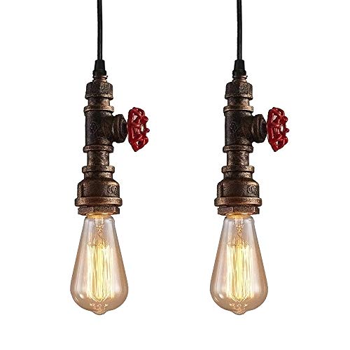 iDEGU Suspension Luminaire Industrielle, 2 Lampes Plafonnier Lustre Vintage en Design Tuyau Lumière Art Déco pour Café, Bar, Restaurant, Cuisine - Bronze...