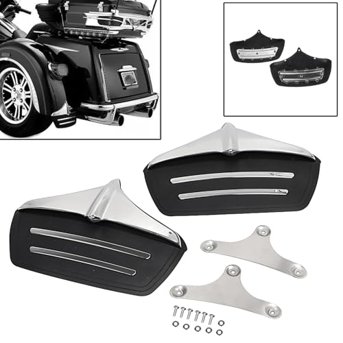 Image of Metal Rear Wheel Mud Flaps Fender Guards Accents Trim for Harley Tri-Glide Ultra Classics FLHTCUTG 2011-2023 and FLHXXX Street Glide Trikes 2011, #02 Chrome+Black