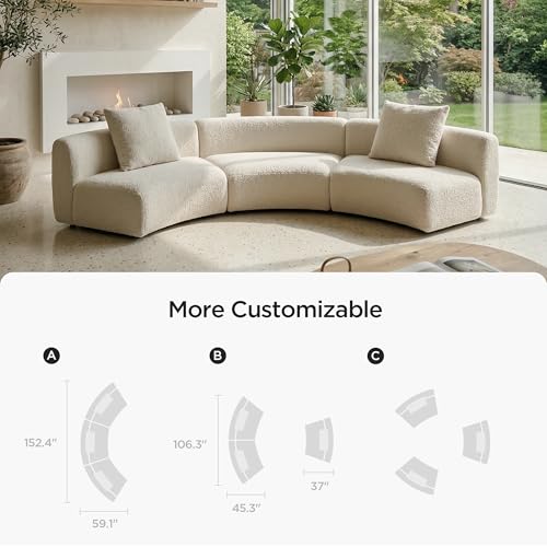 Image of Acanva Formia Boucle Curved Sectional Sofa, 3 Armless Chairs, White