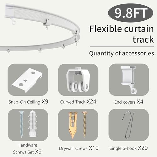 Image of Room Divider Curtains & Flexible Bendable Tracks Set,Privacy Dividers Ceiling Track Curtain Window Blackout Curtains for Living Room Bedroom (W100 x H106 in 1 Panel Grey Drape & White Rail)
