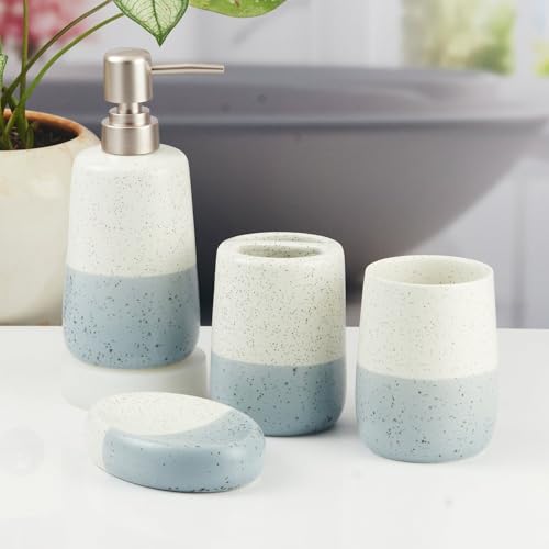 Image of SaSaSa Ceramic Bathroom Accessories Set of 4 Modern Bath Set with Soap Dispenser & Toothbrush Holder, Luxury Home & Gift Idea (11501)