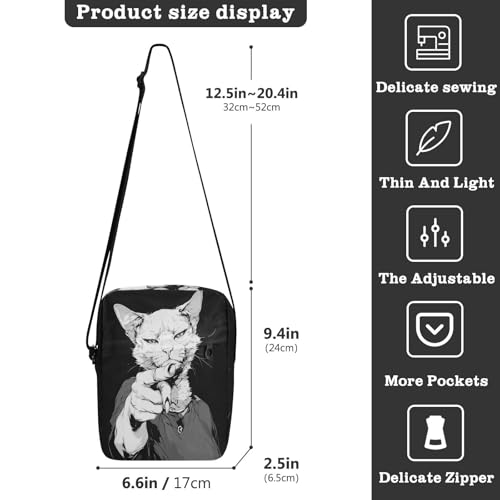 messenger bag cute crossbody bag men Womens Cross Body Purse Bags Adjustable Strap for Outdoor Daily Outdoor Daily- Black Punk Cat White Cool3