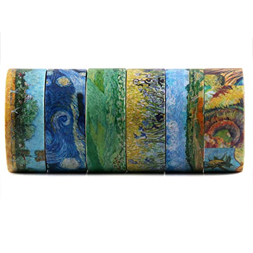 AVECMOI 6 Rollos de Cintas Washi, Serie de Pinturas al óleo de Paisajes de Van Gogh, Cintas Decorativas para álbumes de Recortes para Collage, Diarios de Arte, Creación de Tarjetas, Planificador Cover