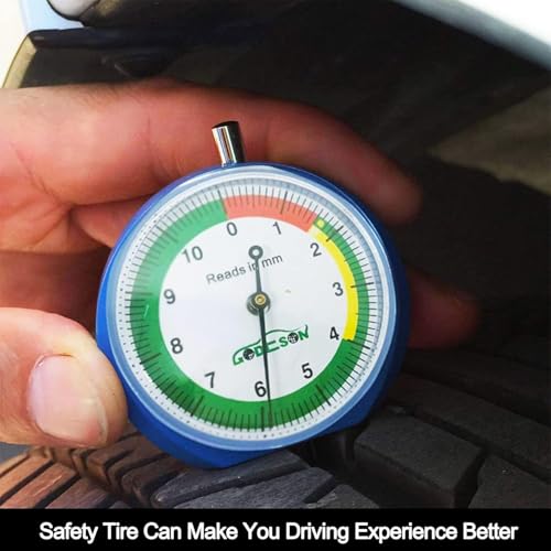 GODESON Profiltiefenmesser für Reifen in MM Zifferblatt,Reifenprofiltiefenmesser Intelligenter Farbcodierter,Reifenprofilmesser für Motorrad, Auto, LKW, Bus offroad zubehör