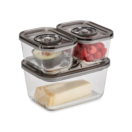 Caso VacuBoxx Eco-Set - 3 Vakuumbehälter aus Borosilikatglas, BPA-Frei, inkl. Vakuumierschlauch & Adapter Vakuumierer/Handpumpe, hitzebeständig, spülmaschinenfest, gefriergeeignet 1