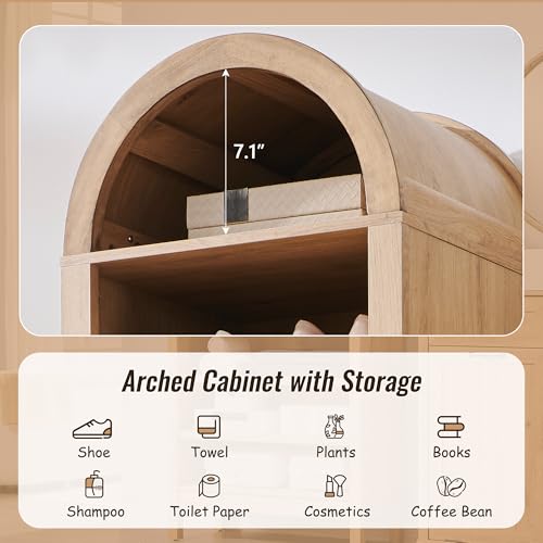 Image of IFBUY 71 inch Tall Arched Bathroom Storage Cabinet, 8-Tier Modern Farmhouse Storage Cabinet with Adjustable Shelves, Wood Freestanding Cabinet for Bathroom, Living Room, Entryway, Hallway (Natural)