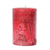 Rustic Textured Cranberry Red Unscented Pillar Candle - Choose Size - Handmade