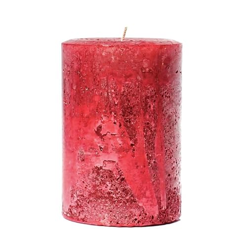 Still Water Candles Handmade Red Pillar Candle Rustic Textured Unscented, Clean Burning Wax, Choose Small to Big Sizes, Primitive Country Farmhouse Decor for Table Centerpiece