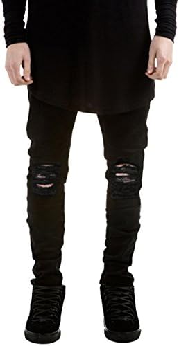 Pishon Men's Ripped Jeans Distressed Destroyed Jeans Straight Leg Stretchy Knee Holes Denim Pants for Men, Black, US Size 44